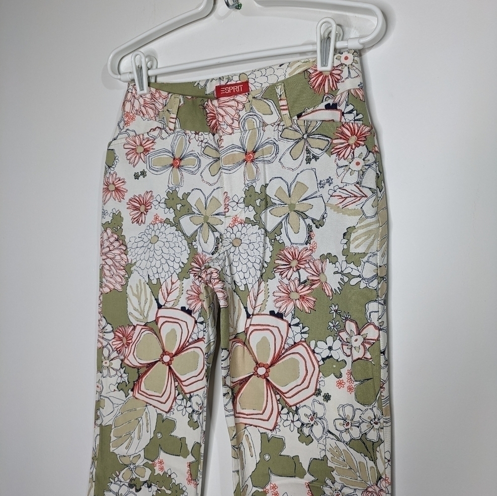 Esprit Floral Print Green and Pink Wide-Leg Pants - Picture 4 of 11